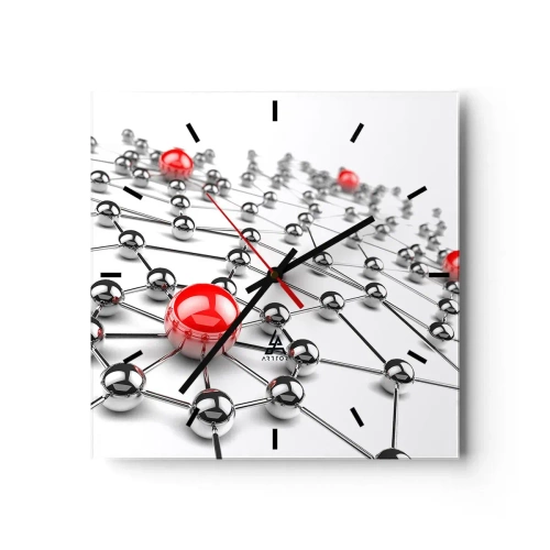 Väggklocka - Klocka på glas - Silvernät - 30x30 cm