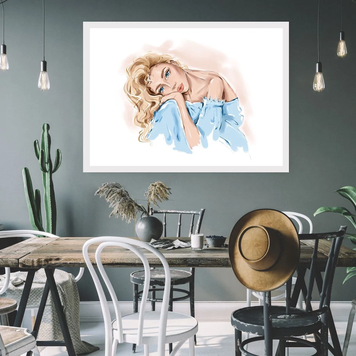 Affisch - Drömmande i blått - 100x70 cm