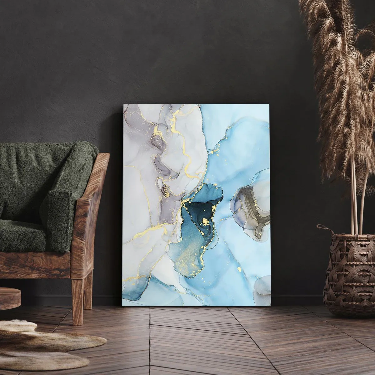 Canvastavla - Bild på duk - Studie över mötet mellan grå och turkos - 50x70 cm