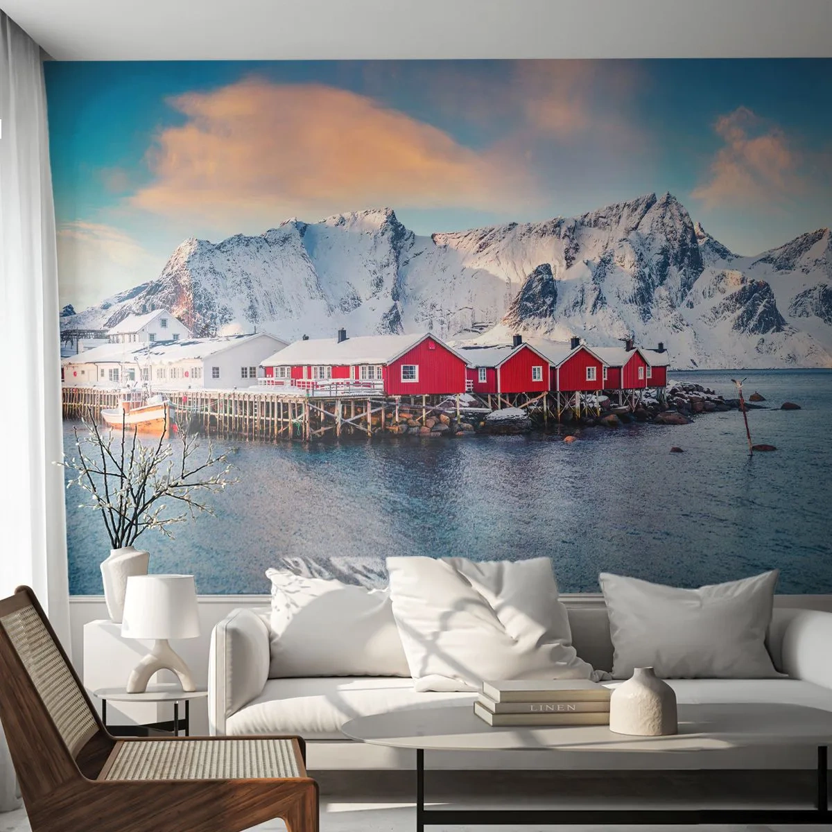 Självhäftande Fototapet Deluxe Sticker - Nordligt gömställe - Landskap, Norge, Lofoten - 500x350 cm