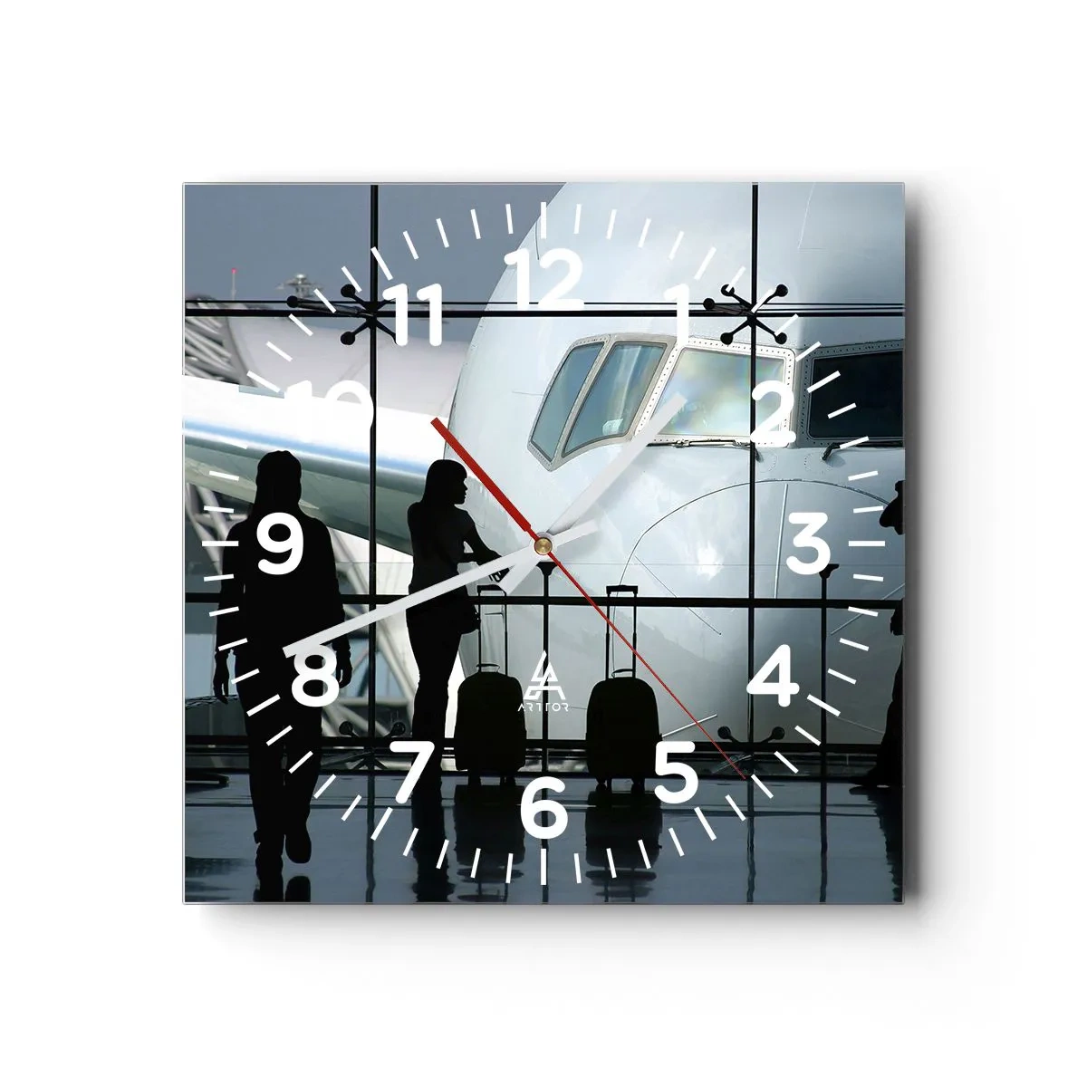 Väggklocka - Klocka på glas - Vis a vis på flygplatsen - 40x40 cm