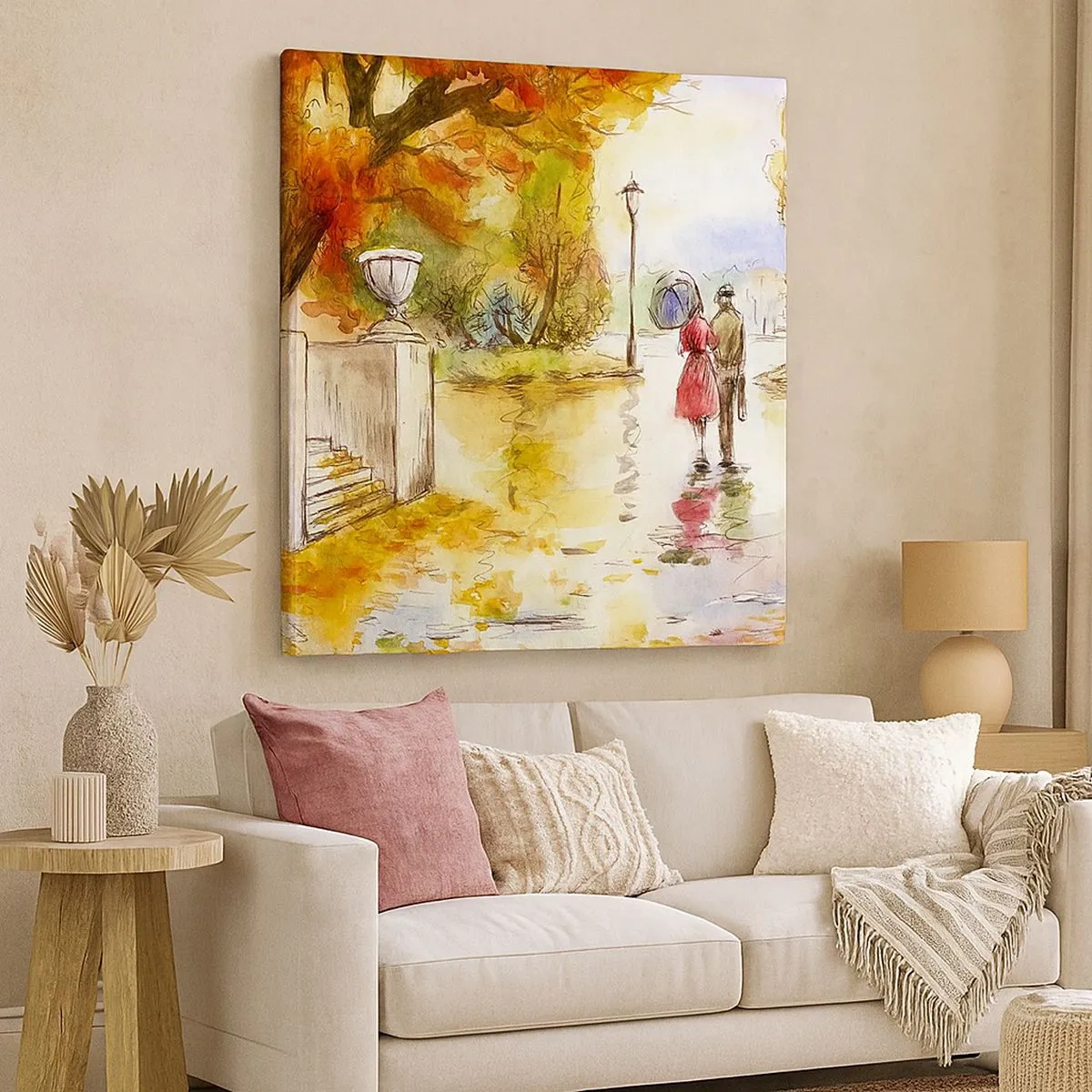 Canvastavla - Bild på duk - Romantisk höst i parken - 30x30 cm