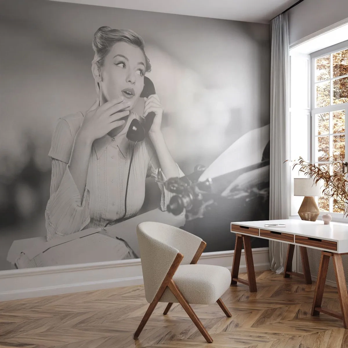 Självhäftande Fototapet Deluxe Sticker - Hallå, tillbaka till 50-talet. - Årgång, Svartvitt, Retro - 250x175 cm