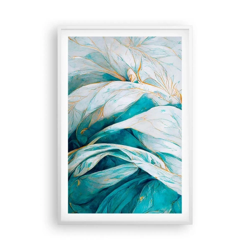 Affisch i vit ram - Blå abstraktion med guldmotiv - 61x91 cm