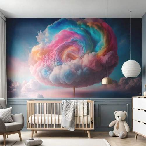 Fototapet Premium Sand - En dröm om en nöjespark - Pastell, Moln, Sockerhaltig - 200x140 cm