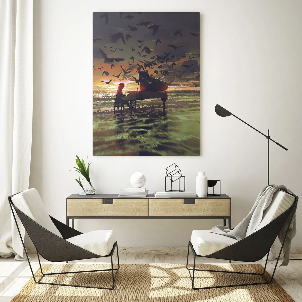 Glastavla - Bild på glas - Konsert för piano och vågor - 50x70 cm