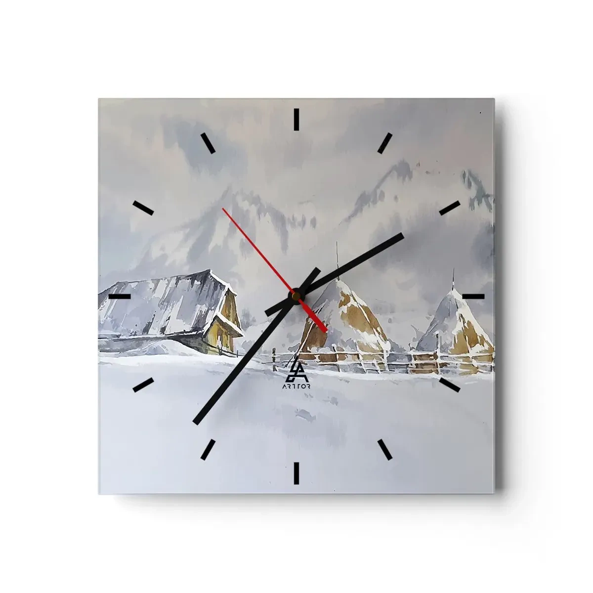 Väggklocka - Klocka på glas - I snödalen - 30x30 cm