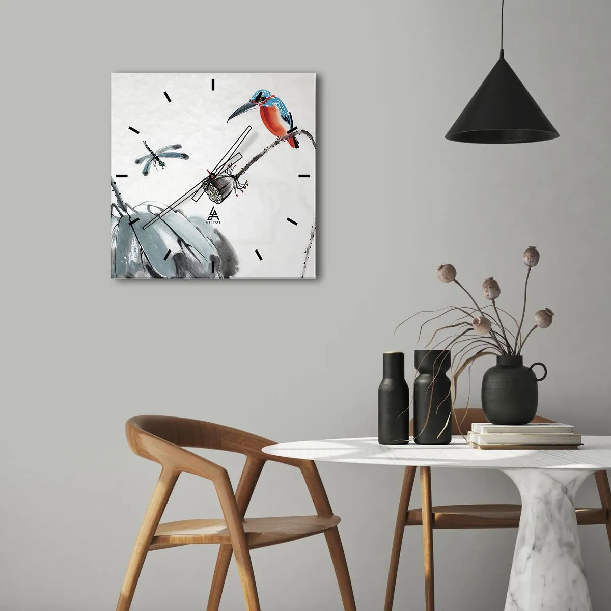Väggklocka - Klocka på glas - Ängens liv - 30x30 cm