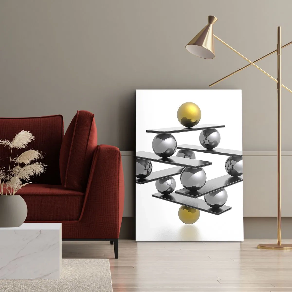 Canvastavla - Bild på duk - Guld-silver balans - 45x80 cm
