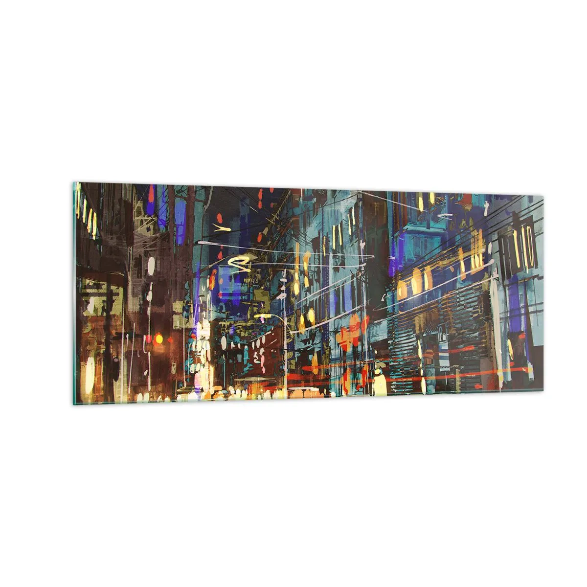 Glastavla - Bild på glas - Gatans kvällsbuller - 100x40 cm