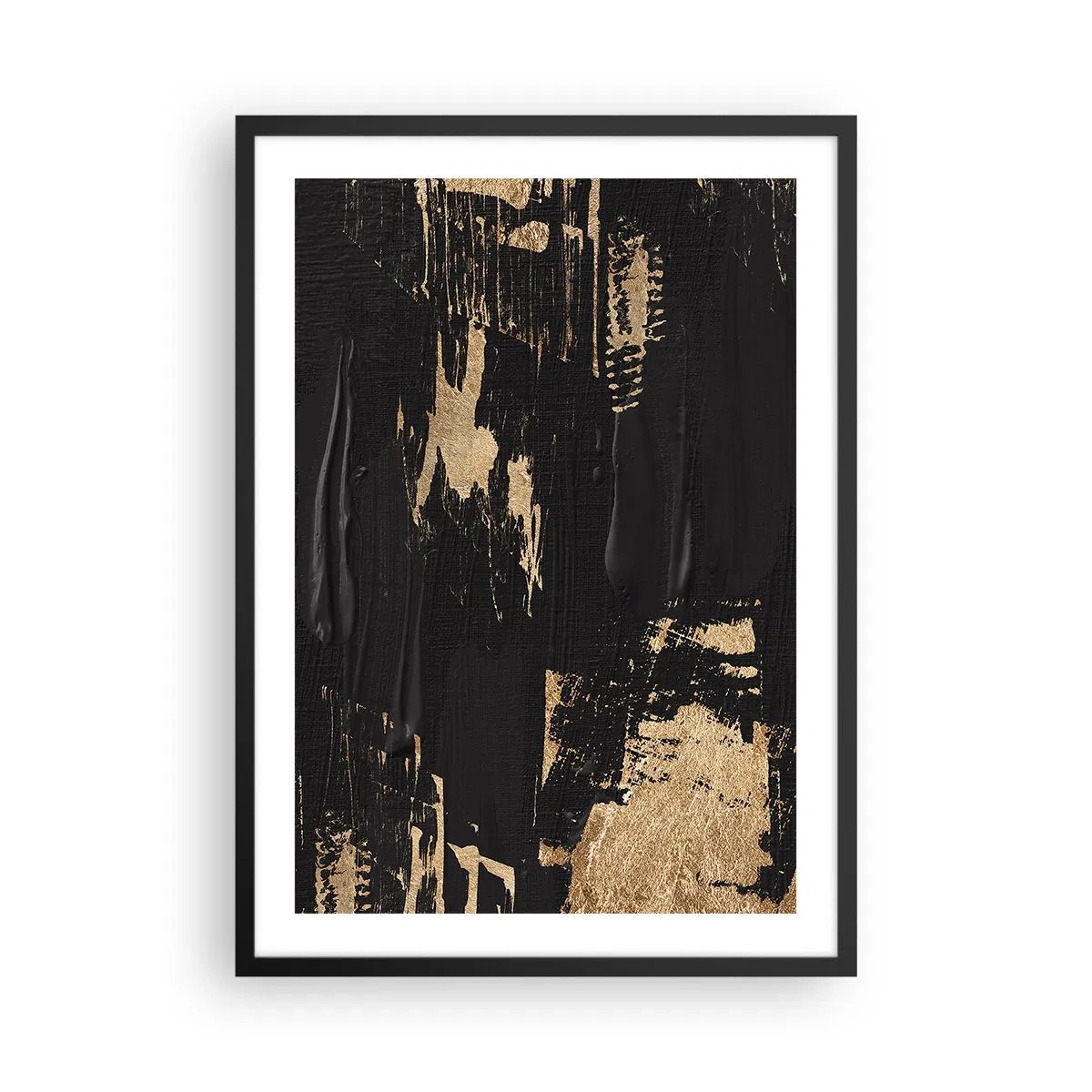 Affisch i svart ram - Abstrakt målningskomposition i svart och guld - 50x70cm - Ett spår av beröring - Modern väggdekoration för vardagsrum och sovrum ARTTOR