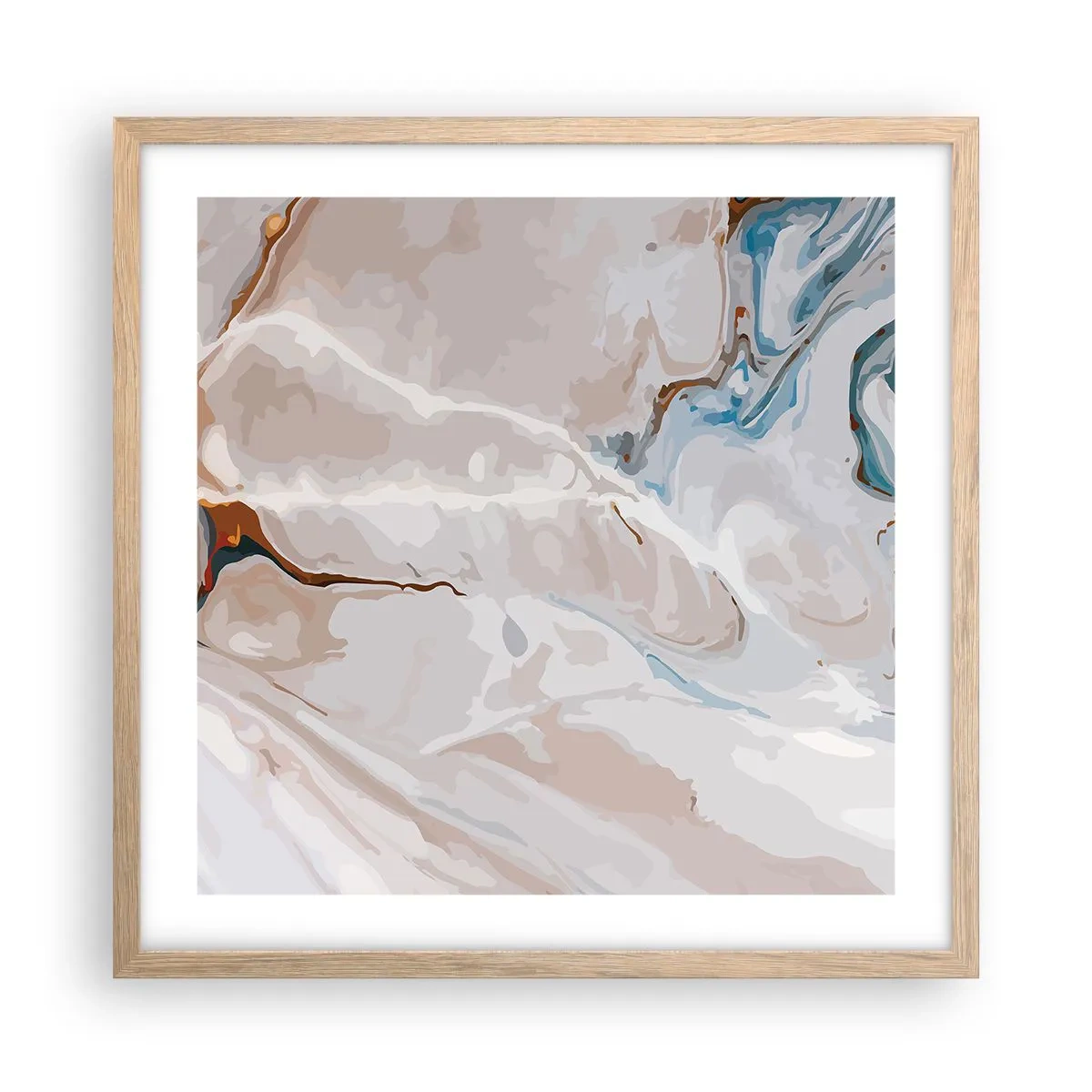 Affisch i ram av ljusek - Blåa meanderlopp under vithet - 50x50 cm