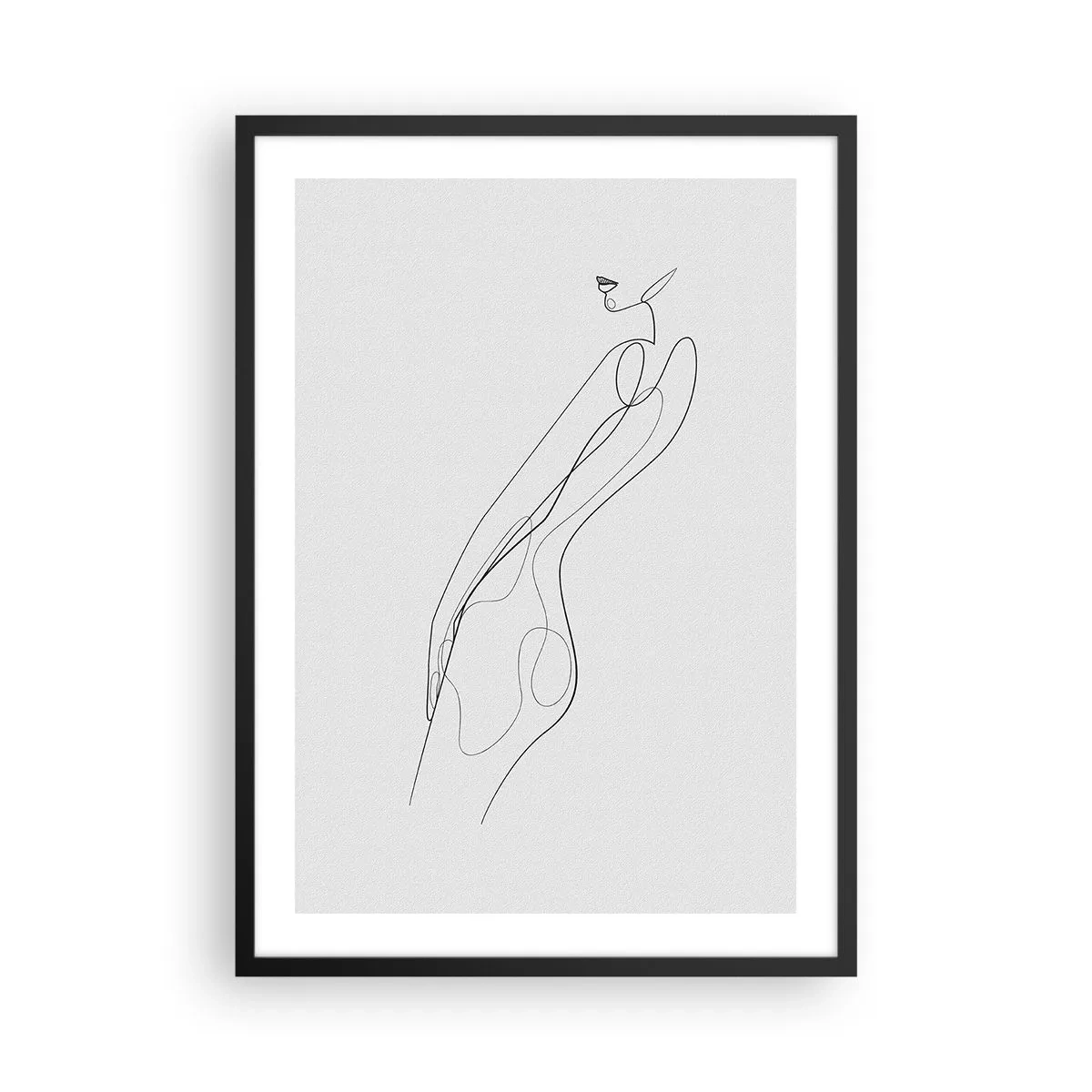 Affisch i svart ram - En minimalistisk skiss av en kvinnlig silhuett mot en ljus bakgrund. - 50x70cm - Bara en utfästelse - Modern väggdekoration för vardagsrum och sovrum ARTTOR