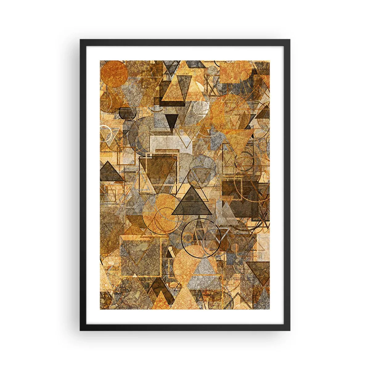 Affisch i svart ram - Gyllene abstrakt geometrisk komposition - 50x70cm - Värld infattad i form - Modern väggdekoration för vardagsrum och sovrum ARTTOR