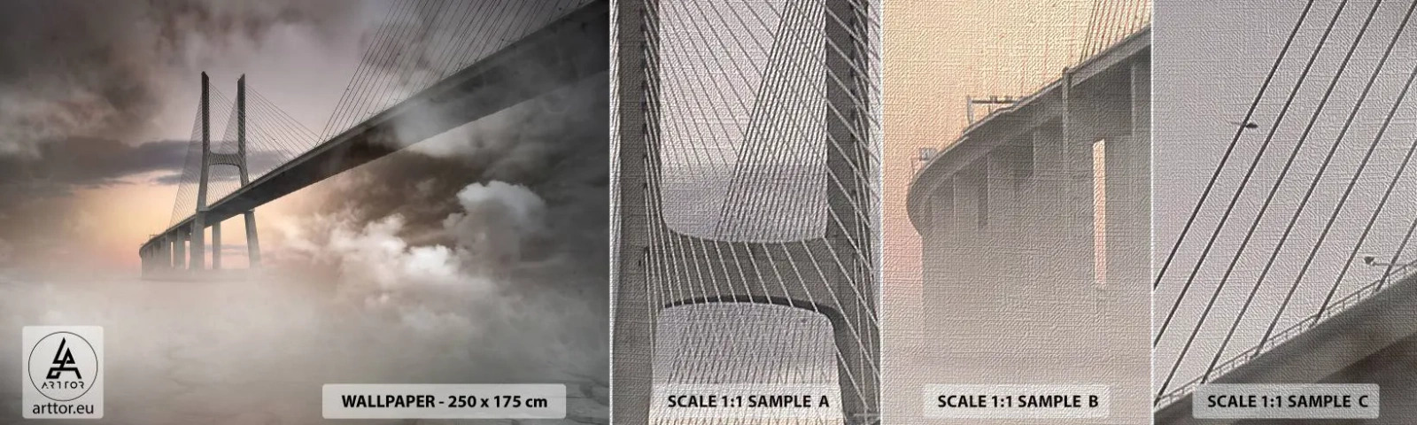 Provbit av fototapet Premium Canvas - Vid en flod som inte finns - Landskap, Bro, Arkitektur - 100x30 cm