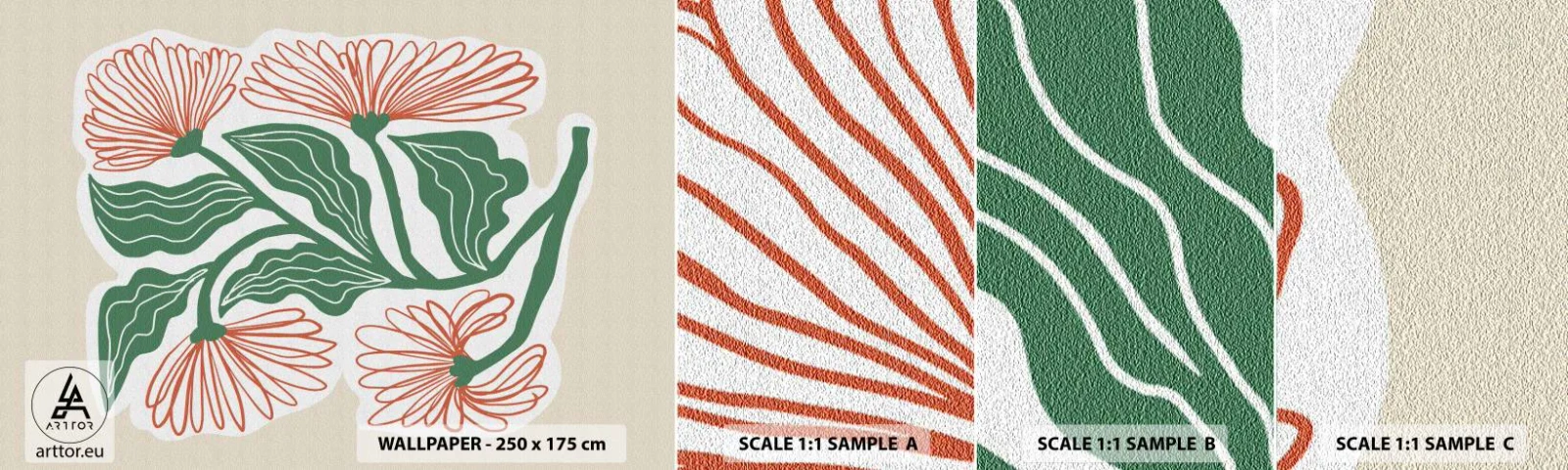 Provbit av självhäftande fototapet Deluxe Sticker - Folkligt och modernt - Boho, Blommor, Minimalism - 100x30 cm