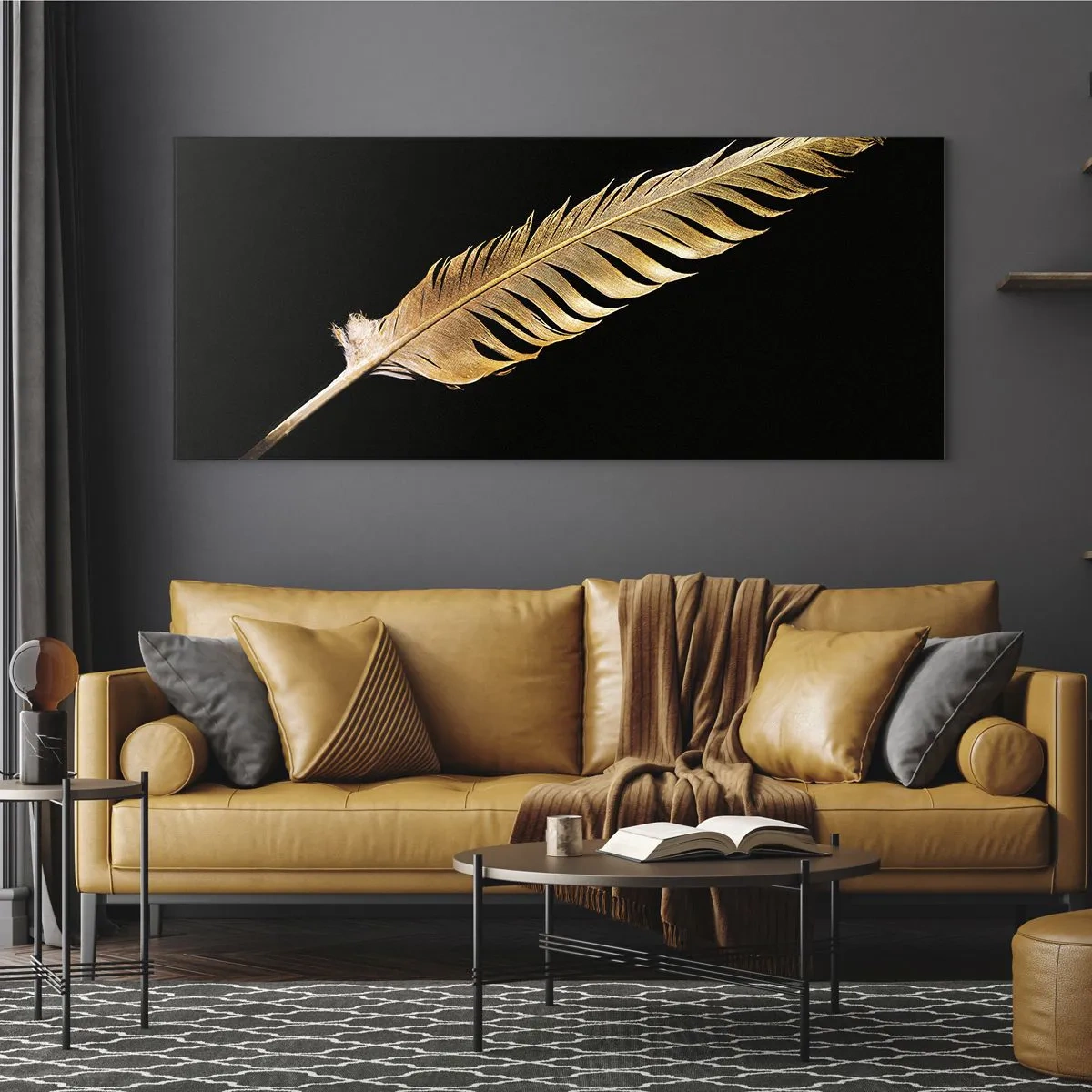 Glastavla - Bild på glas - Fjäder... - 120x50 cm