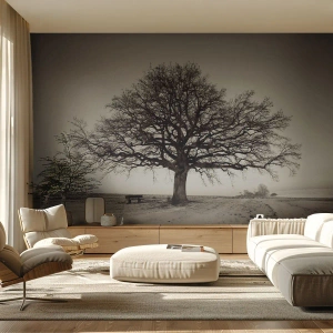 Fototapet Standard Eco - Ett ensamt träd i ett sepianskt vinterlandskap - 100x70cm - Härifrån till evighet - Modern väggdekoration för vardagsrum och sovrum ARTTOR