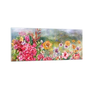 Glastavla - Bild på glas - En trädgård som blivit galen - 100x40 cm