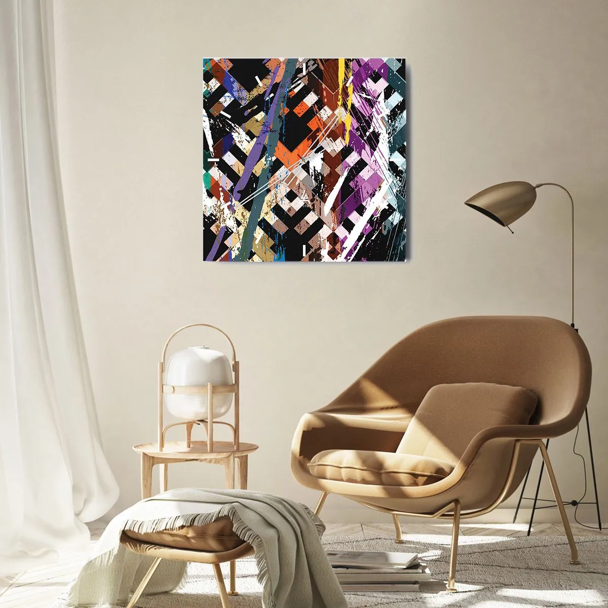 Väggklocka - Klocka på glas - Kvadraten - 40x40 cm