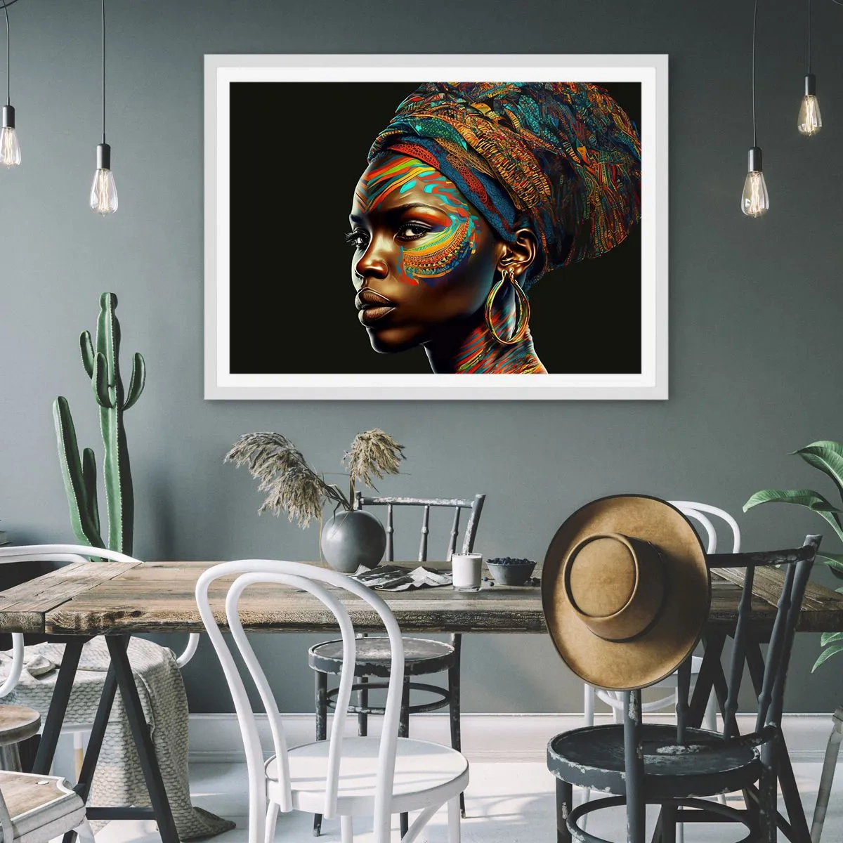 Affisch i vit ram - Afrikansk drottning - 100x70 cm