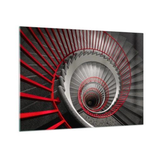 Glastavla - Bild på glas - Spiraltrappa med röda ledstänger i perspektiv - 70x50cm - Arkitektoniska spel - Modern väggdekoration för vardagsrum och sovrum ARTTOR