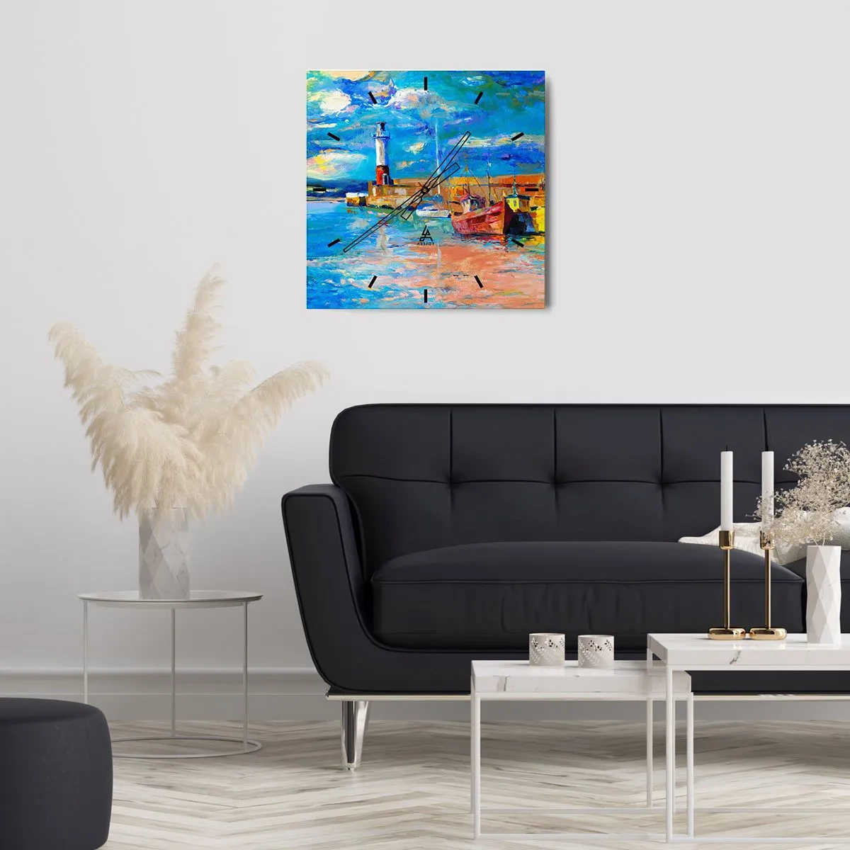 Väggklocka - Klocka på glas - Eftermiddag i regnbågsviken - 30x30 cm