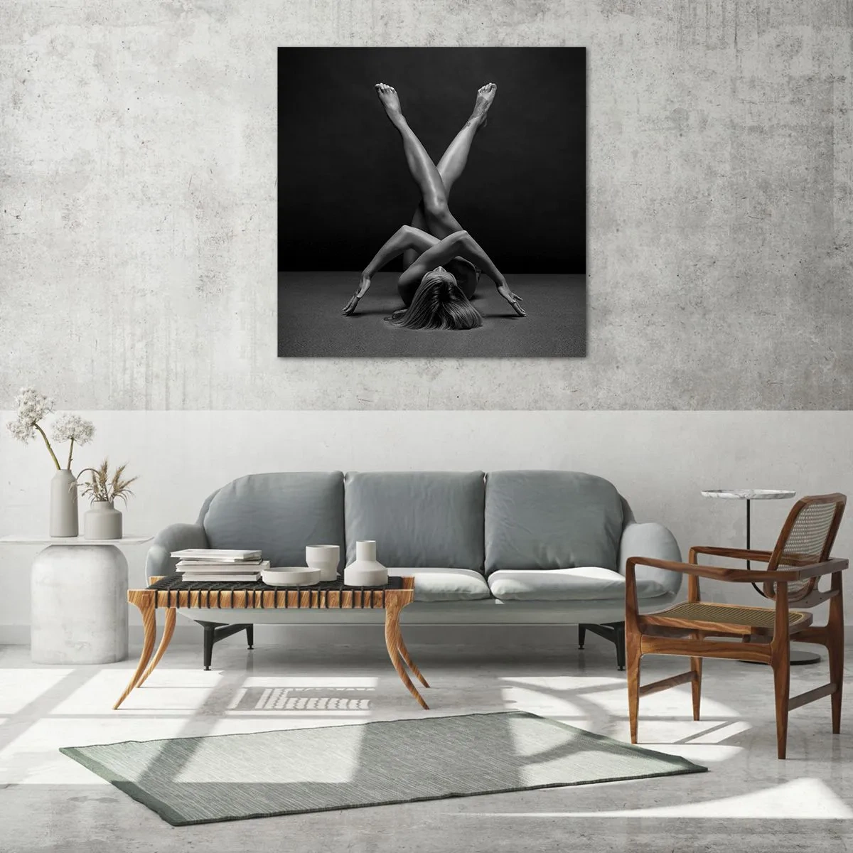 Glastavla - Bild på glas - Nakenhetens geometri - 70x70 cm