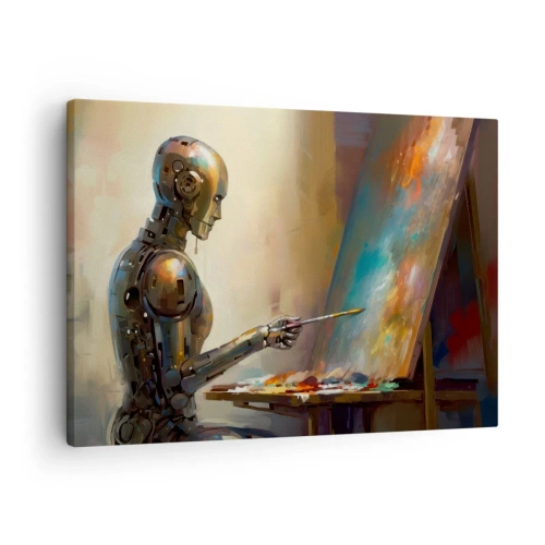 Canvastavla - Bild på duk - En robotmålning på duk i konstnärlig stil - 70x50cm - Framtidens konst - Modern väggdekoration för vardagsrum och sovrum ARTTOR
