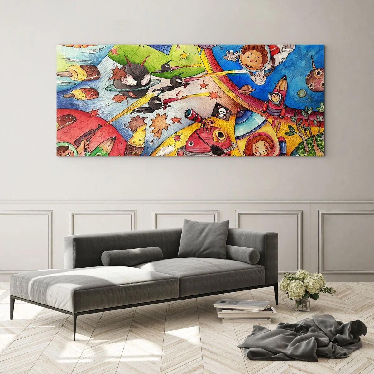Glastavla - Bild på glas - Stora rymdäventyret - 120x50 cm