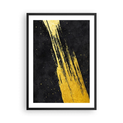 Affisch i svart ram - Gyllene penseldrag på svart bakgrund - 50x70cm - Hoppa in i hyperrymden - Modern väggdekoration för vardagsrum och sovrum ARTTOR