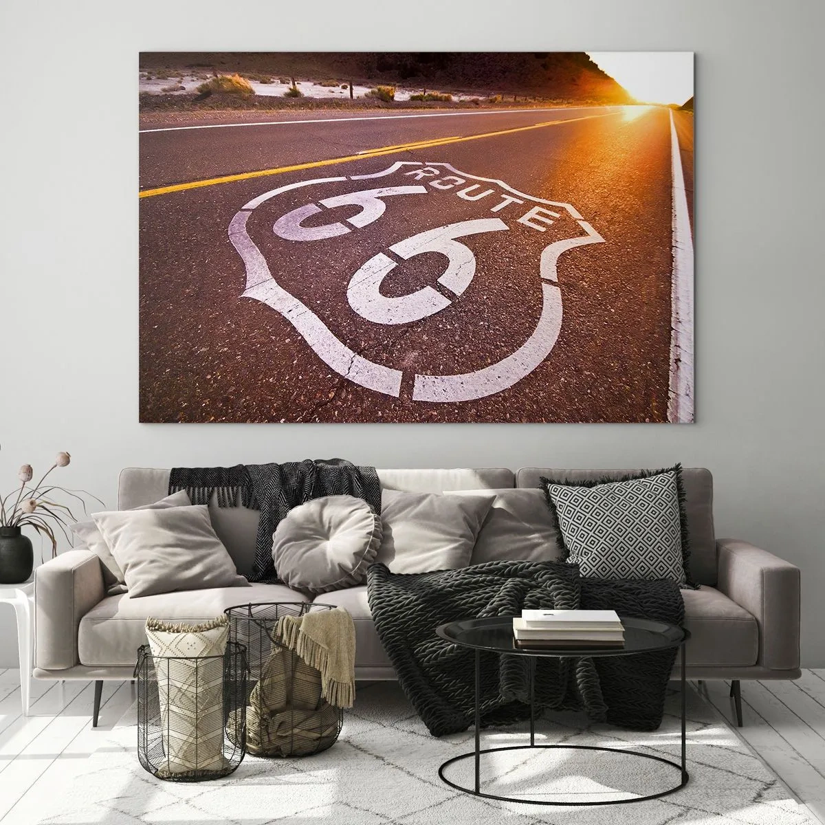 Glastavla - Bild på glas - Den kända Route 66 - 100x70 cm