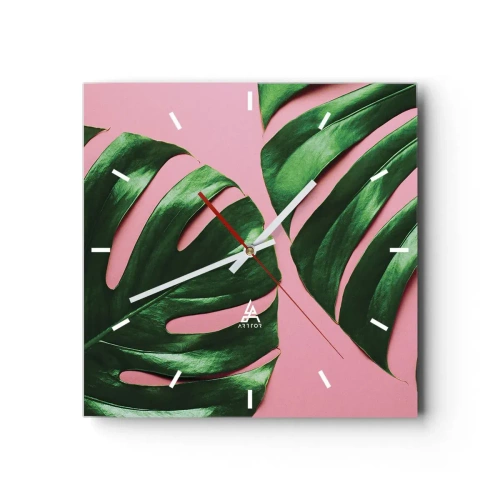 Väggklocka - Klocka på glas - Grön rendez-vous - 30x30 cm