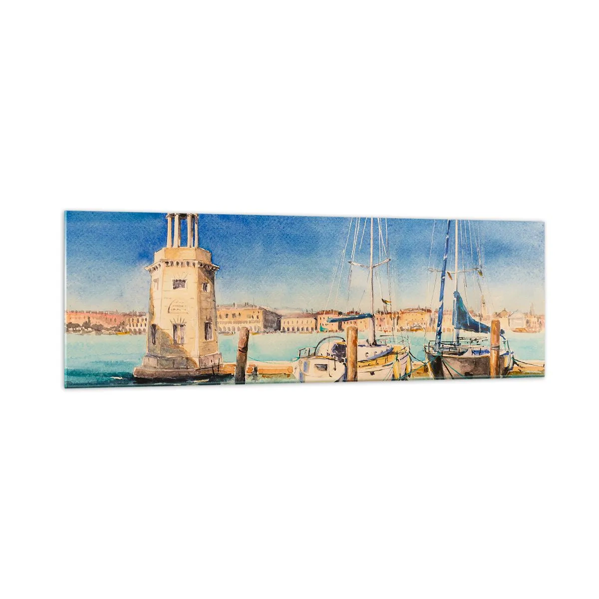 Glastavla - Bild på glas - Solig lagun - 160x50 cm