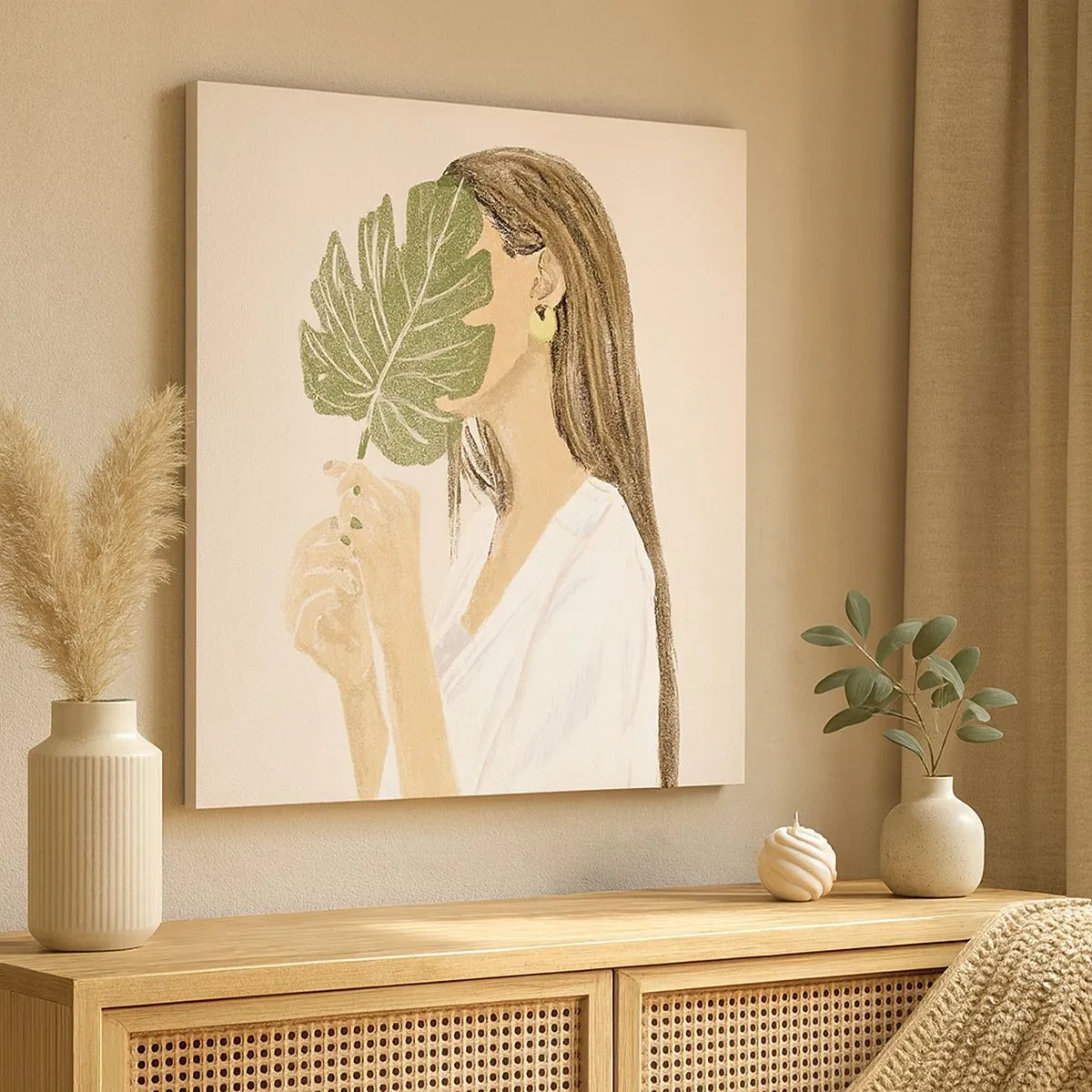 Canvastavla - Bild på duk - Mystiskt porträtt med solfjäder - 30x30 cm