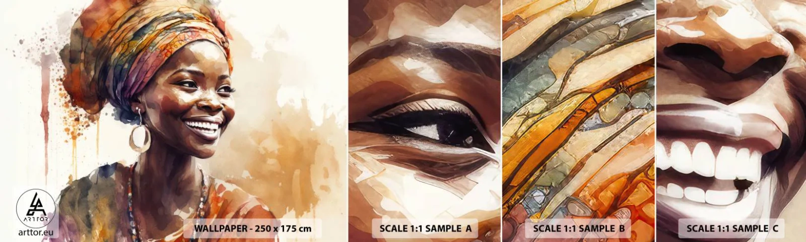 Provbit av självhäftande fototapet Deluxe Sticker - Afrikansk drottning - Kvinna, afroamerikan, Porträtt - 100x30 cm