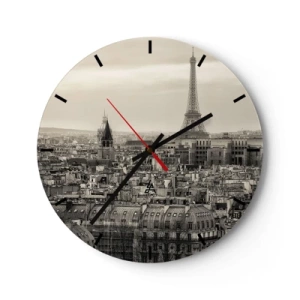 Väggklocka - Klocka på glas - Panoramautsikt över Paris med Eiffeltornet - 30x30cm - Över Paris tak - Modern väggdekoration för vardagsrum, kök och sovrum ARTTOR
