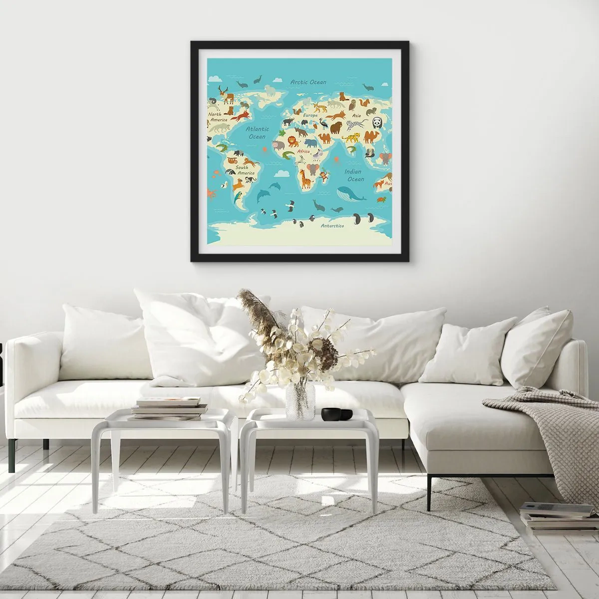 Affisch i svart ram - Goda grannar - 60x60 cm