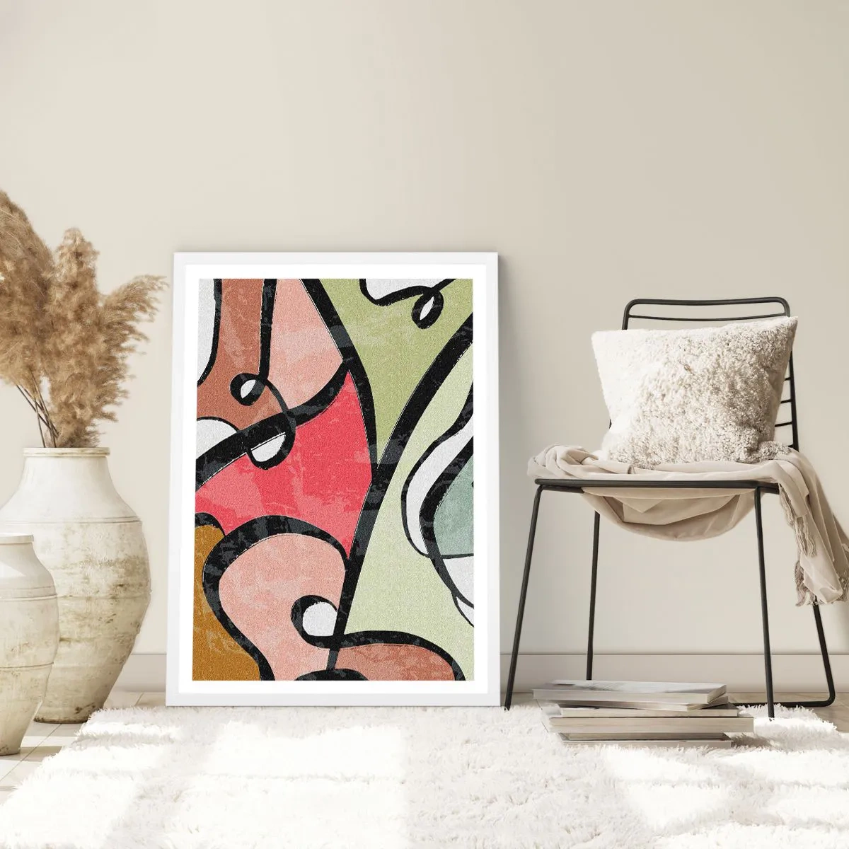 Affisch i vit ram - Pirouetter bland färger - 50x70 cm