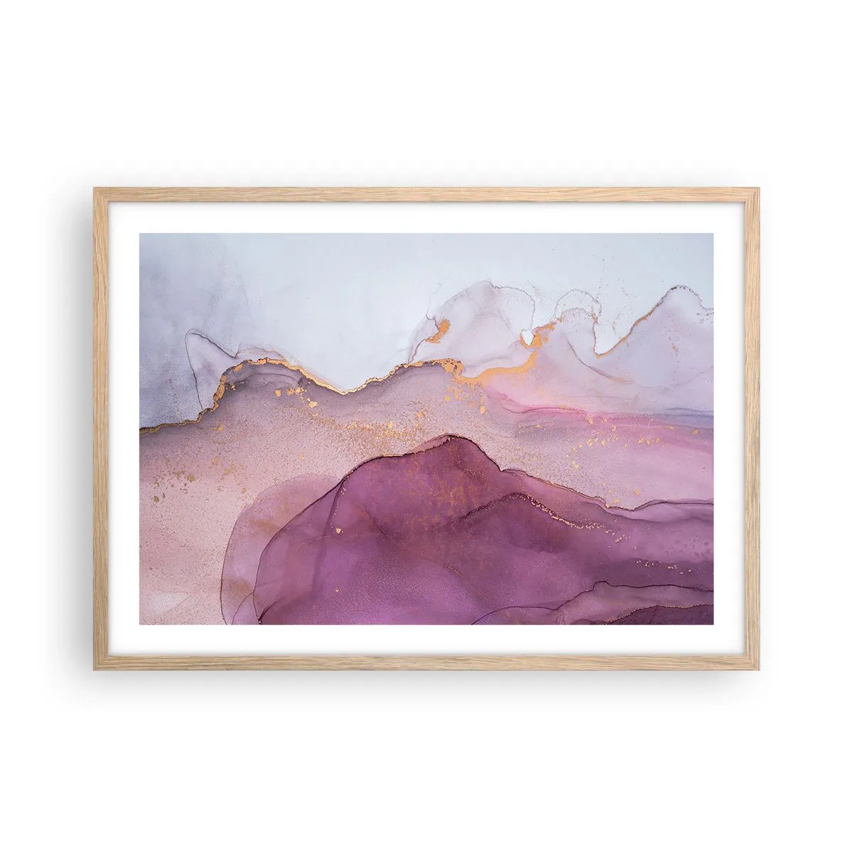 Affisch i ram av ljusek - Lila och violett vågor - 70x50 cm