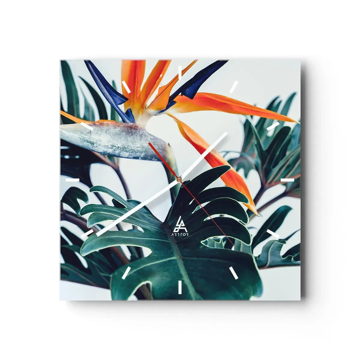 Väggklocka - Klocka på glas - Fågelbuske - 30x30 cm