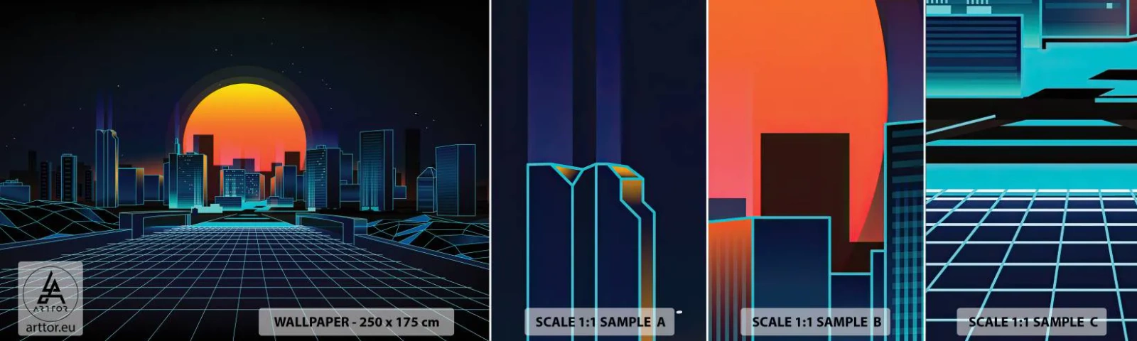 Provbit av självhäftande fototapet Deluxe Sticker - Vill du fortfarande till verkligheten? - Abstraktion, Stad, Sol - 100x30 cm