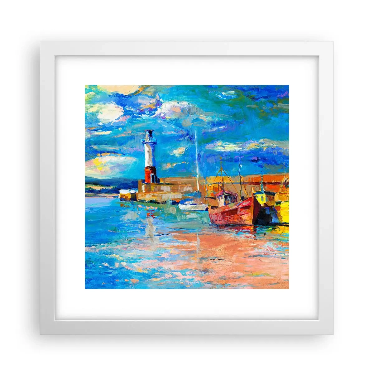 Affisch i vit ram - Eftermiddag i regnbågsviken - 30x30 cm