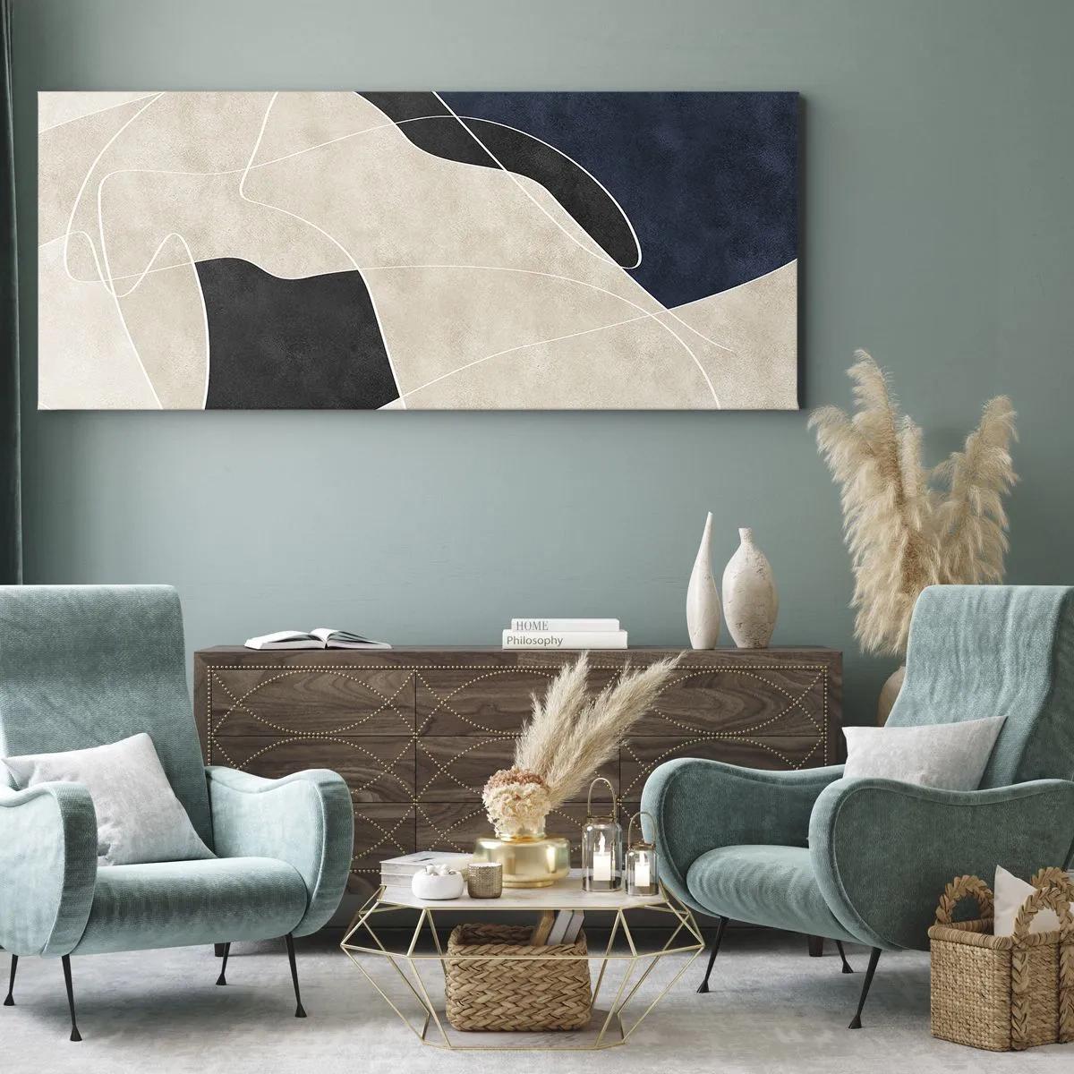 Canvastavla - Bild på duk - Abstrakt komposition - färgkontrast - 90x30 cm