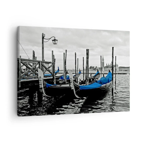 Canvastavla - Bild på duk - Gondoler i Venedig med blå lock - 70x50cm - Fundersamt Venedig - Modern väggdekoration för vardagsrum och sovrum ARTTOR