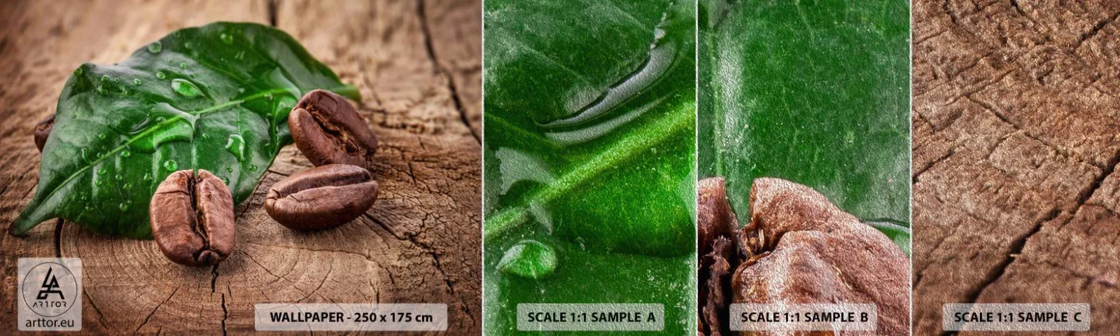 Provbit av fototapet Premium Sand - Äkta och svart - Gastronomi, Kaffe, Kaffeböna - 100x30 cm