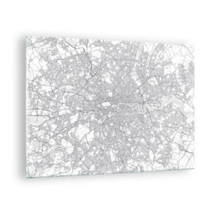 Glastavla - Bild på glas - En svartvit karta med ett tätt gaturat i minimalistisk stil. - 70x50cm - Karta över London-labyrinten - Modern väggdekoration för vardagsrum och sovrum ARTTOR