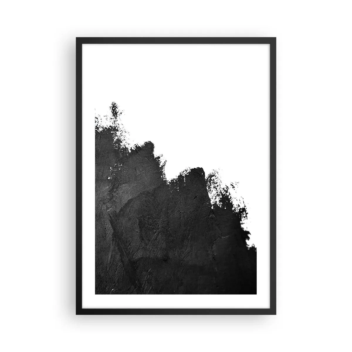 Affisch i svart ram - Minimalistisk abstraktion med svart accent mot vit bakgrund - 50x70cm - Element: jord - Modern väggdekoration för vardagsrum och sovrum ARTTOR