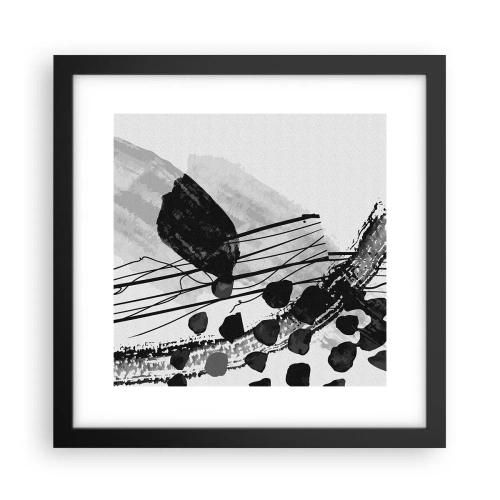 Affisch i svart ram - Svartvit organisk abstraktion - 30x30 cm