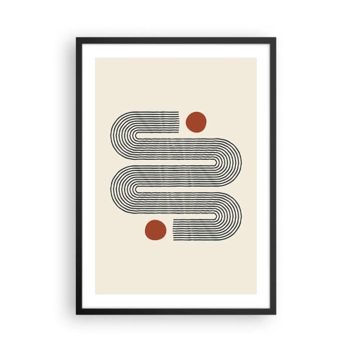 Affisch i svart ram - Geometriskt mönster med linjer och röda cirklar - 50x70cm - från början till slutet - Modern väggdekoration för vardagsrum och sovrum ARTTOR